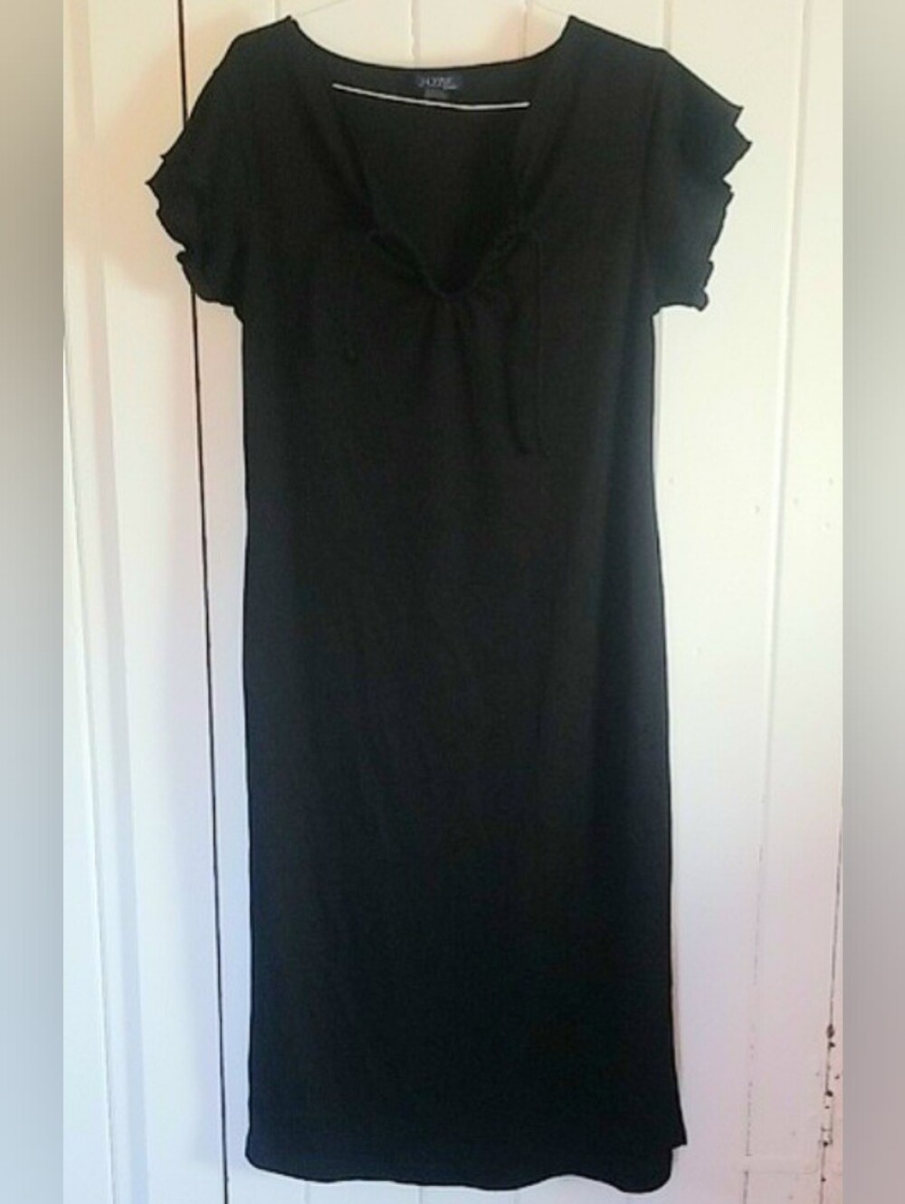 Womens Black Cap Sleeve V-Neck Ribbed Dress Knee Length LBD Cute Casual Skirt 1X